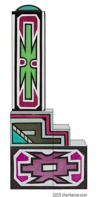 New African style stepped painted tall bookcase with Ndebele patterns design