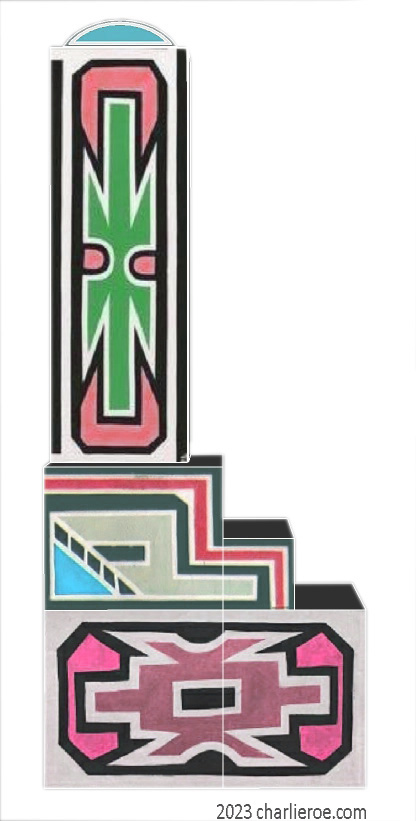 New African style stepped painted tall bookcase with Ndebele patterns design