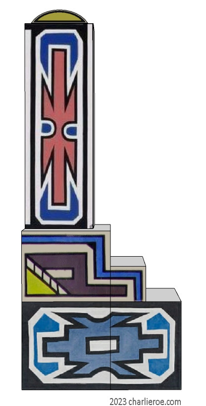 New African style stepped painted tall bookcase with Ndebele patterns design
