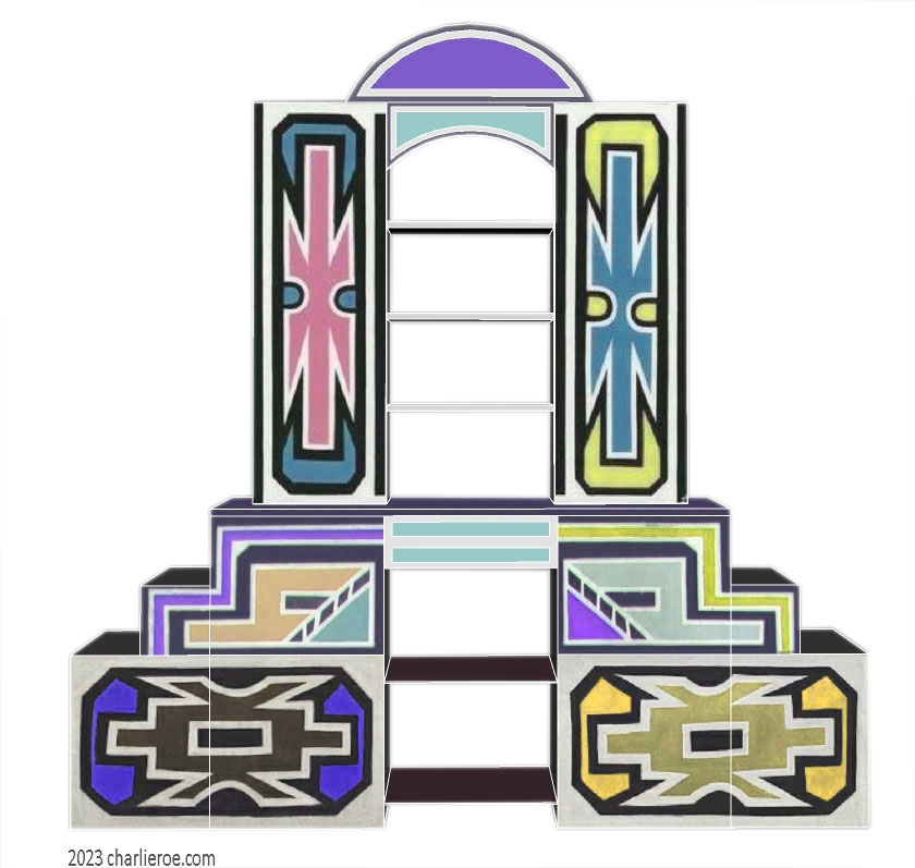 New African style stepped painted tall bookcase with Ndebele patterns design