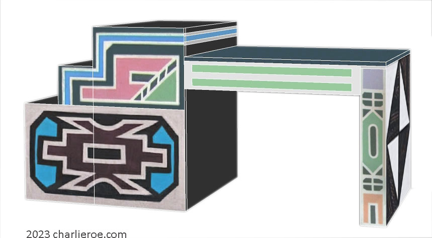 New African style stepped painted tall stepped sideboard cabinet with Ndebele patterns design