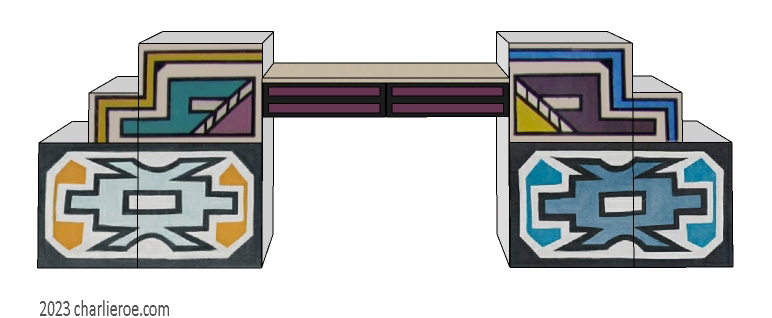 New African style stepped painted stepped sideboard cabinet with Ndebele patterns design