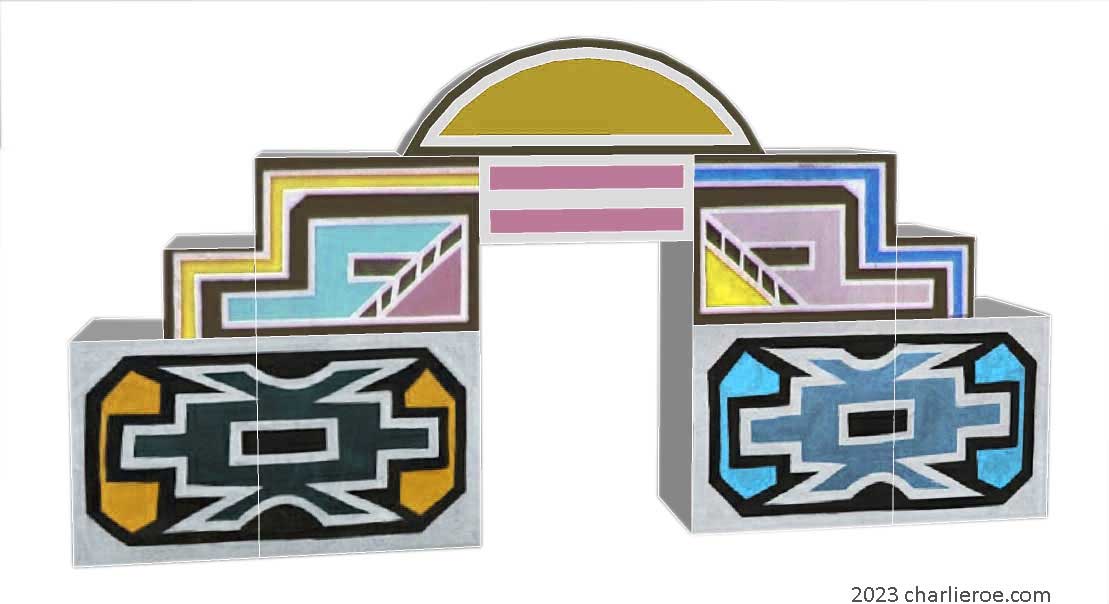 New African style stepped 4 door sideboard cabinet painted with Ndebele patterns design