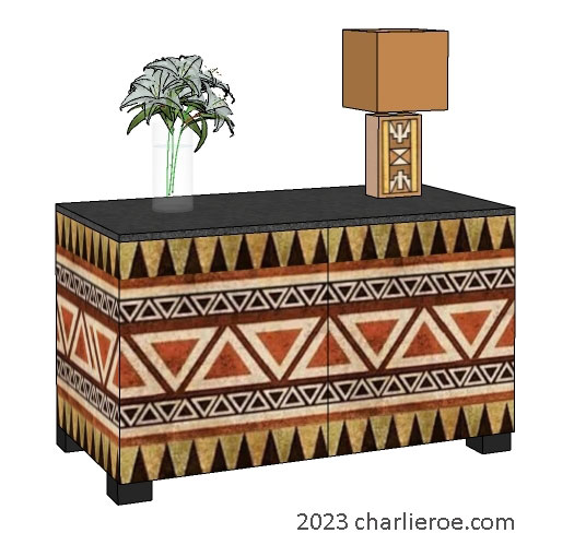 New African style 2 door cupboard or sideboard cabinet painted with abstract patterns design