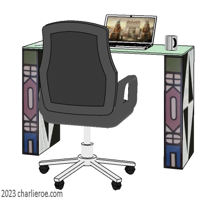 New African style painted home offie desk with a glass top and Ndebele patterns design