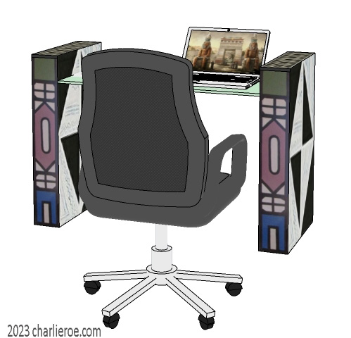 New African style painted home offie desk with a glass top and Ndebele patterns design