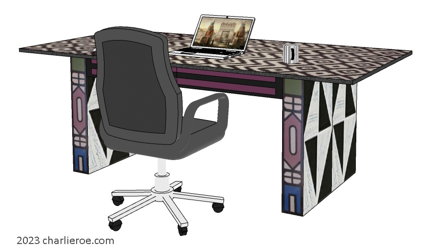 New African style painted home office desk with a painted top using Ndebele patterns design