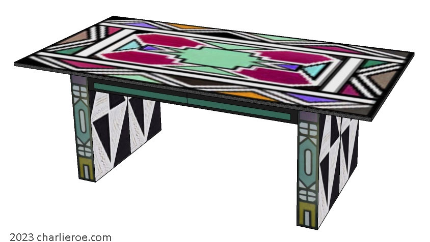 New African style painted home office desk with a painted top using Ndebele patterns design