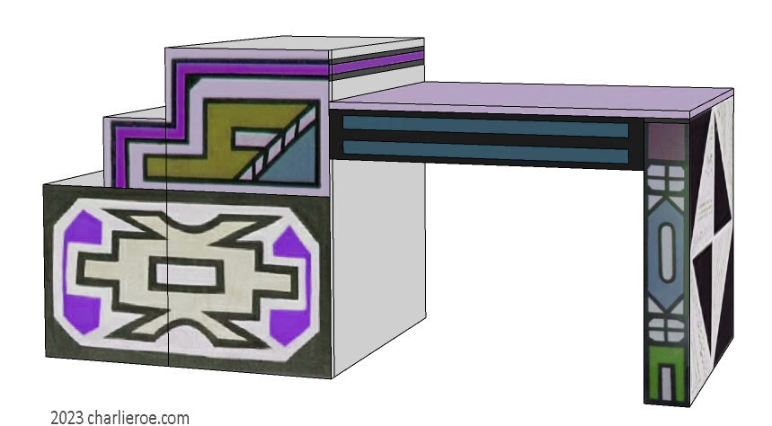 New African style painted home office desk using Ndebele patterns design
