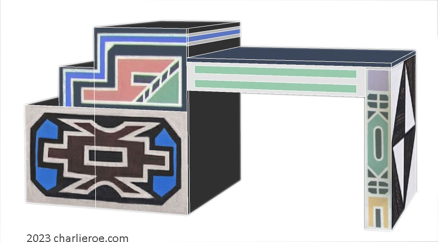 New African style painted home office desk using Ndebele patterns design
