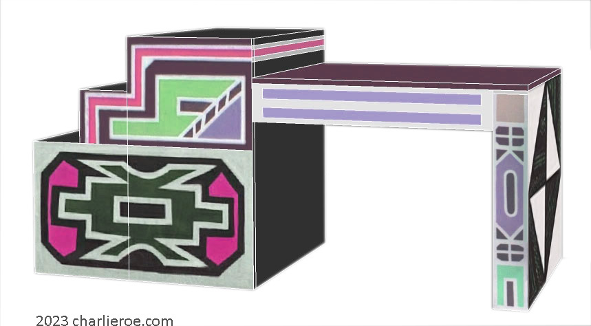 New African style painted home office desk using Ndebele patterns design