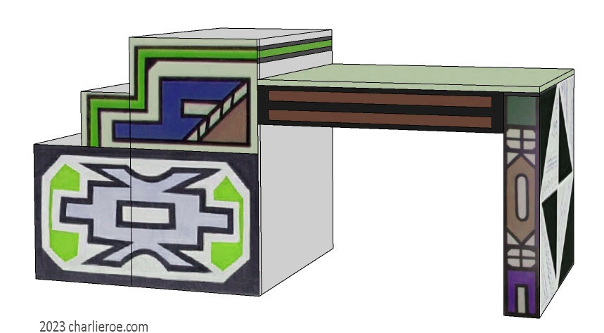 New African style painted home office desk with Ndebele patterns design