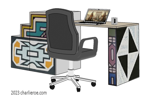 New African style painted home office desk with Ndebele patterns design