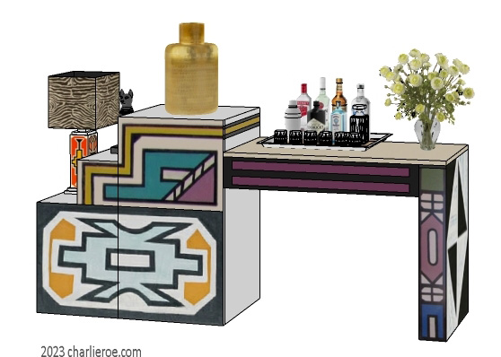 New African style painted home office desk with a painted top using Ndebele patterns design
