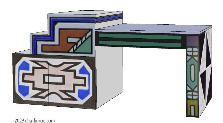 New African style painted home office desk using Ndebele patterns design