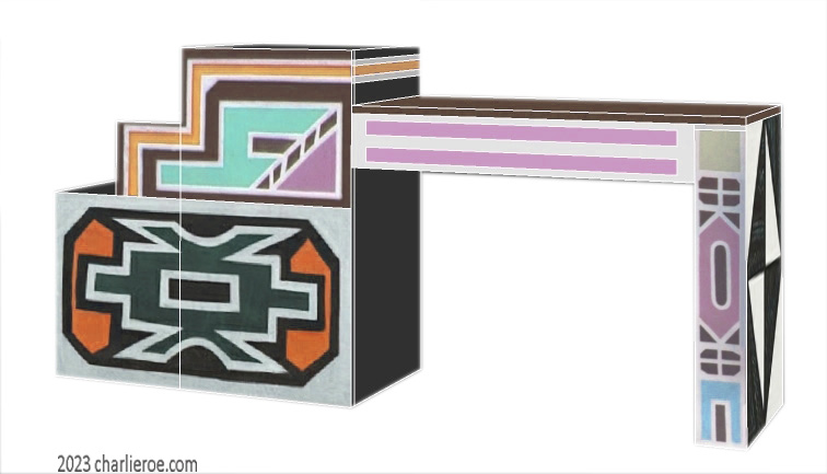 New African style painted home office desk with a painted top using Ndebele patterns design