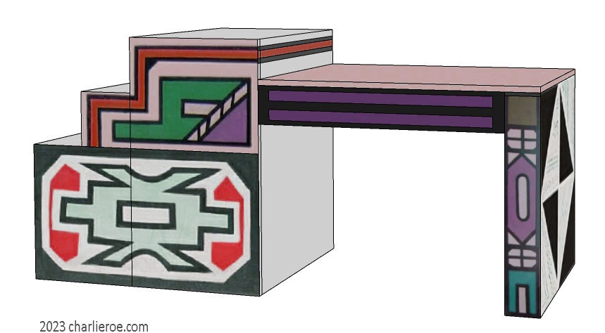 New African style painted home office desk with Ndebele patterns design