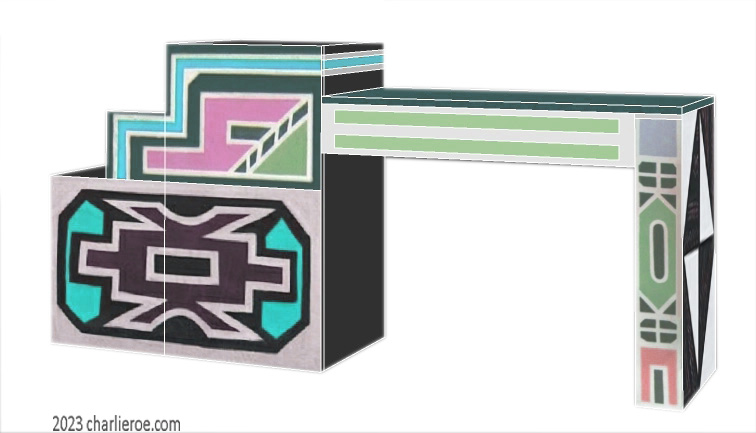 New African style painted home office desk using Ndebele patterns design