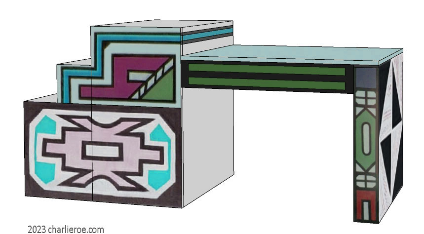 New African style painted home office desk using Ndebele patterns design