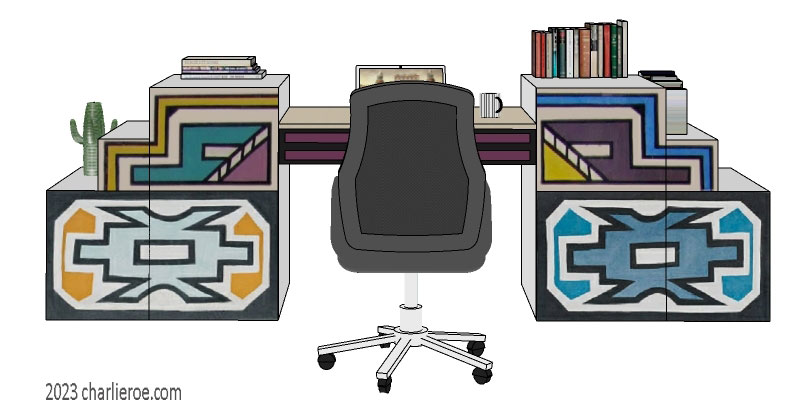 New African style painted home office desk with Ndebele patterns design