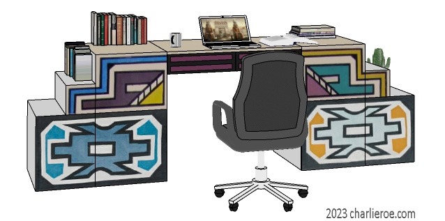 New African style painted home office desk with Ndebele patterns design