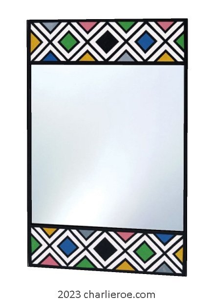 New African style painted wall mirror frame with Ndebele patterns design landscape format