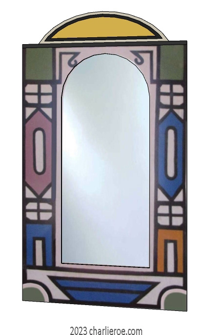 New African style painted wall mirror frame with Ndebele patterns design landscape format