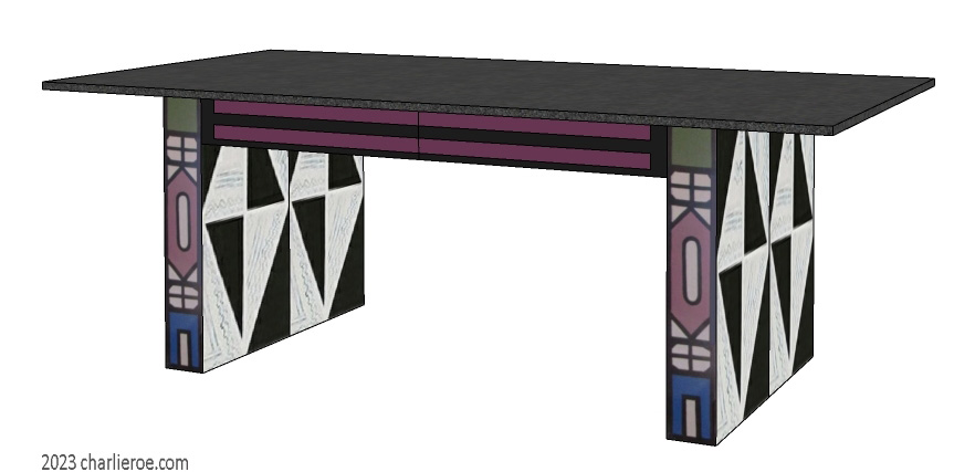 New African style painted dining table with Ndebele patterns design