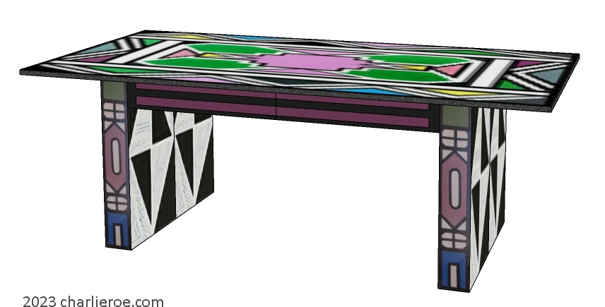 New African style painted dining table with Ndebele patterns design