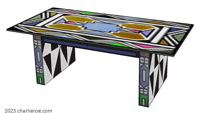 New African style painted dining table with Ndebele patterns design