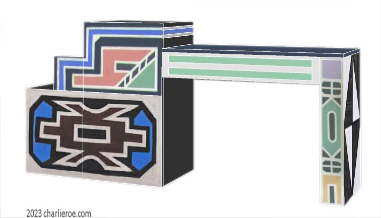 New African style painted console, breakfast or side table with Ndebele patterns design