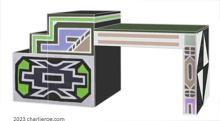 New African style painted console, breakfast or side table with Ndebele patterns design