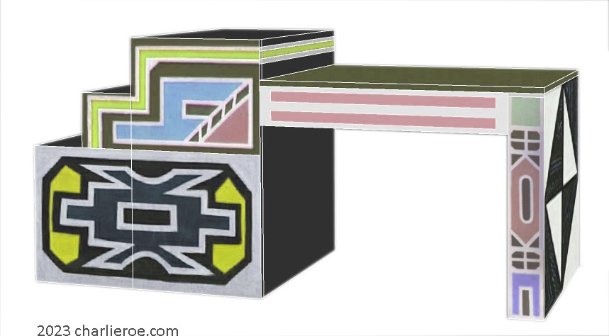 New African style painted console, breakfast or side table with Ndebele patterns design