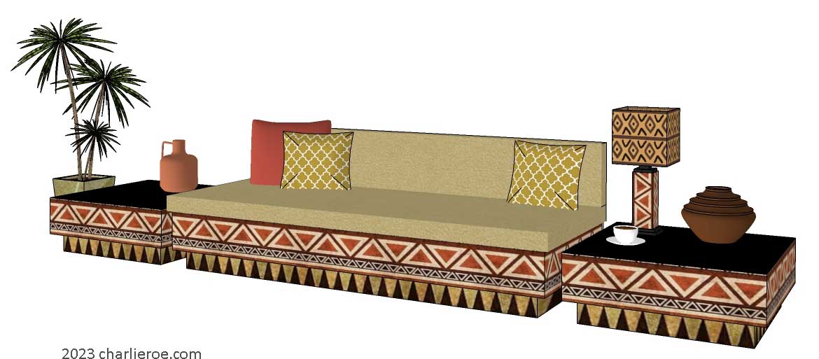 New African style coffee, side or lamp tables with African Abstract patterns and matching sofa