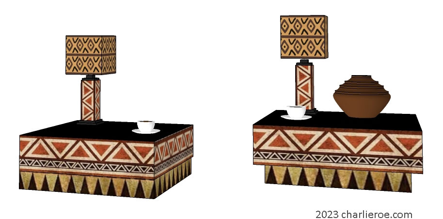 New pair of African style coffee, side or lamp tabless with African Abstract patterns