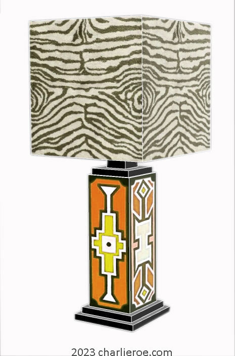 New African Ndebele style stepped painted table lamps lampstands