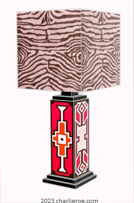 New African Ndebele style stepped painted table lamps lampstands