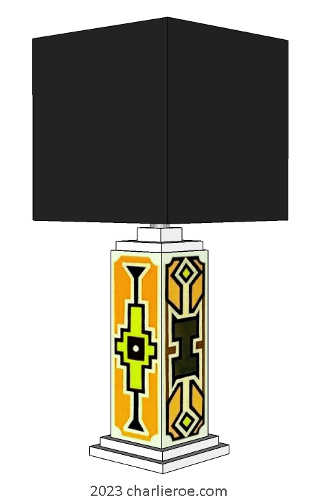 New African Ndebele style stepped painted table lamps lampstands
