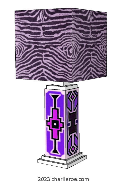 New African Ndebele style stepped painted table lamps lampstands