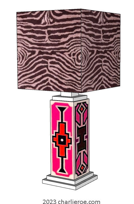 New African Ndebele style stepped painted table lamps lampstands