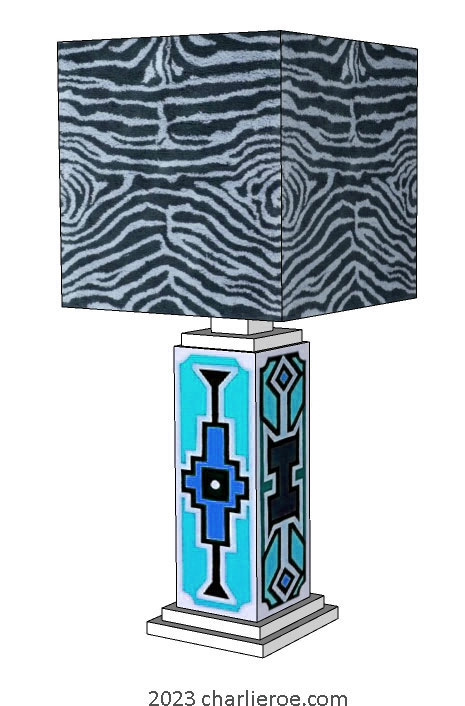 New African Ndebele style stepped painted table lamps lampstands
