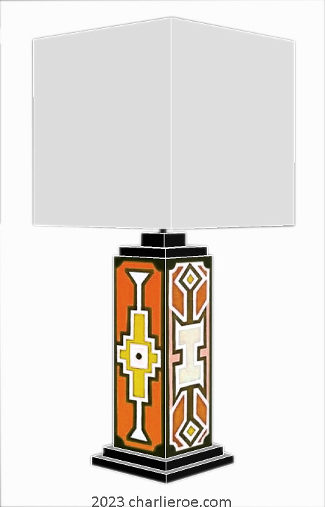 New African Ndebele style stepped painted table lamps lampstands