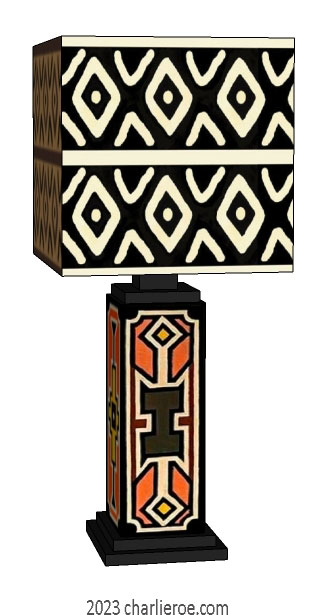 New African Ndebele style stepped painted table lamps lampstands