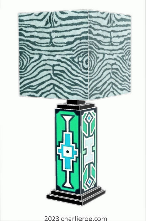 New African Ndebele style stepped painted table lamps lampstands