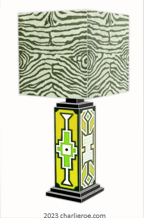 New African Ndebele style stepped painted table lamps lampstands