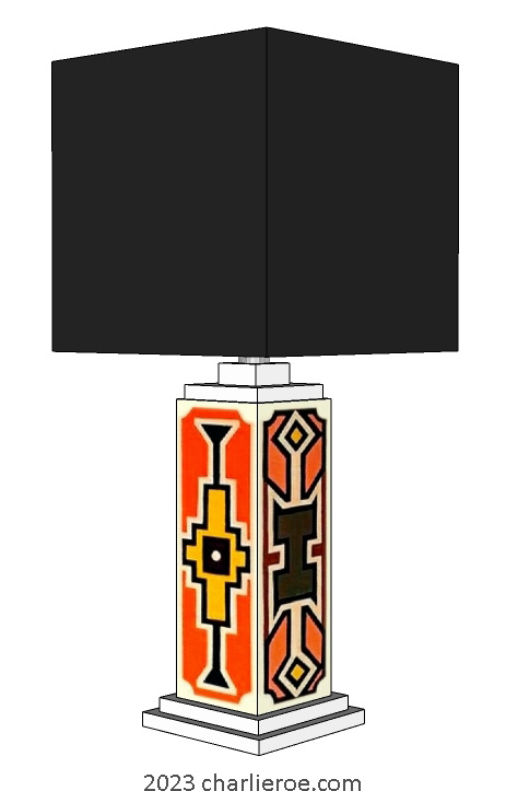 New African Ndebele style stepped painted table lamps lampstands