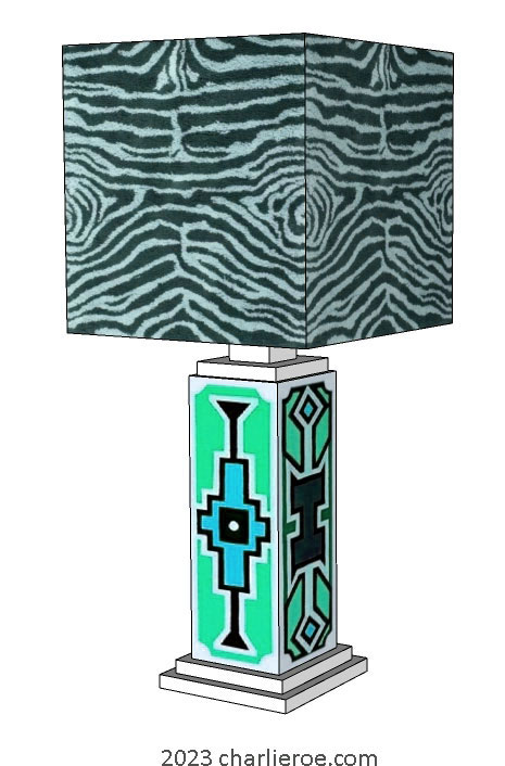 New African Ndebele style stepped painted table lamps lampstands