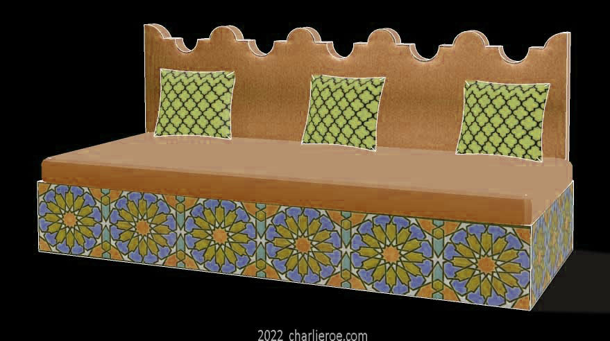 new arab Moroccan style decoratively painted Majlis floor sofa with architectural back profile