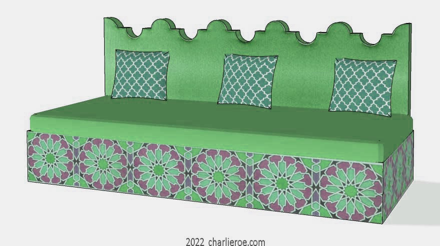 new arab Moroccan style decoratively painted Majlis floor sofa with architectural back profile