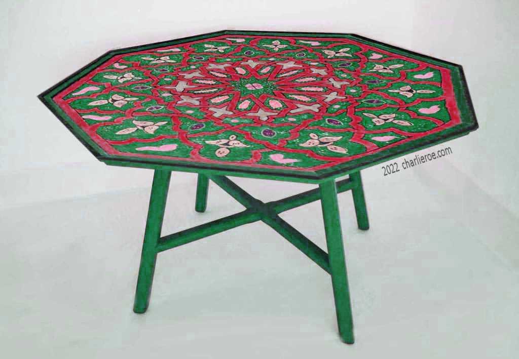 new Arab Islamic Moroccan style decoratively hand painted octagonal top dining breakfast table